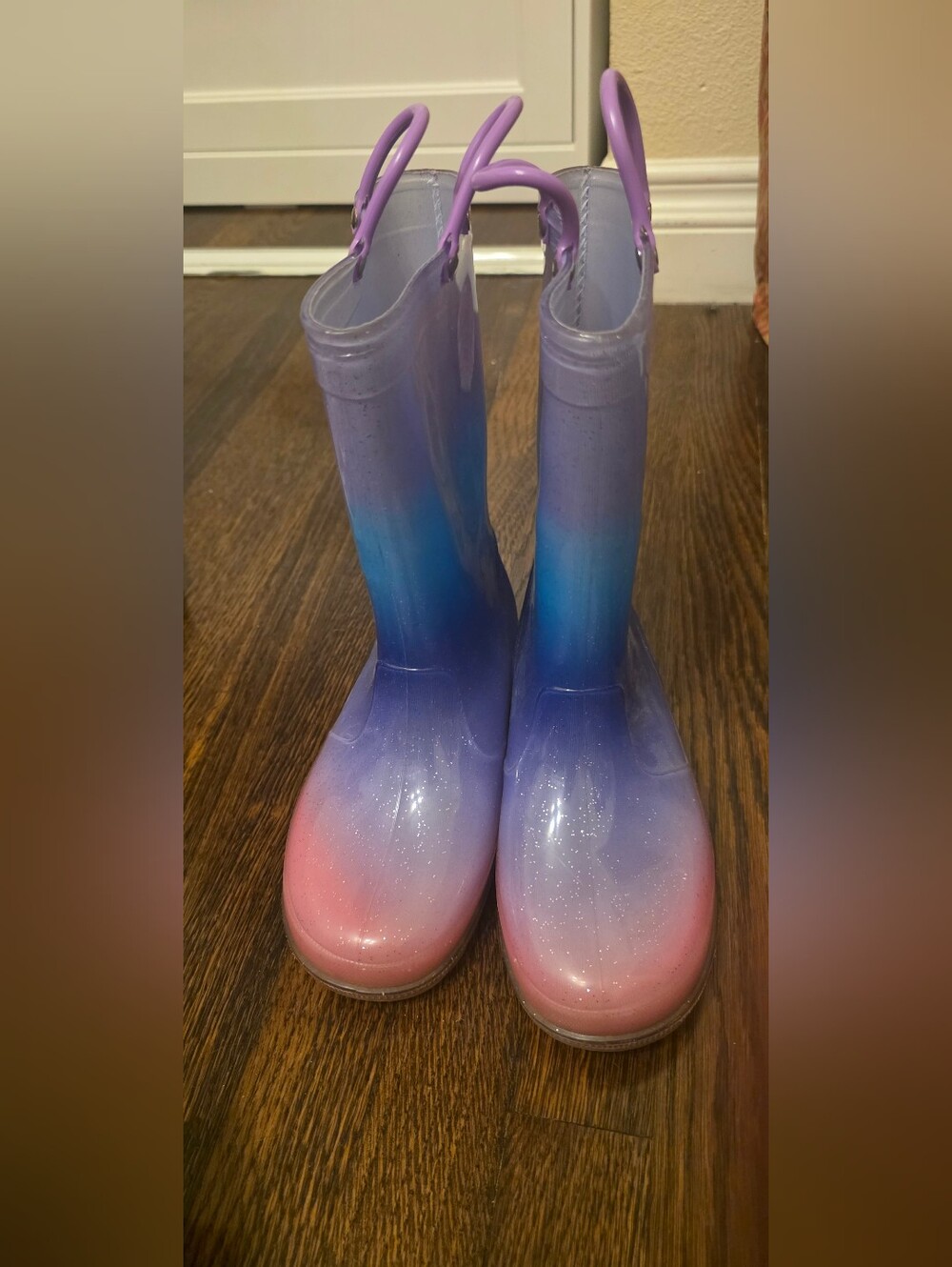 Kids Ombre Purple Blue Pink Glitter Rain Boots